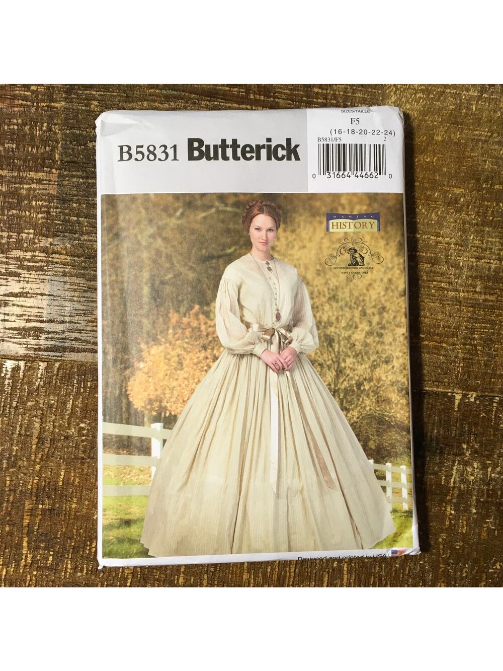 Butterick Sewing Pattern B5831 Reenactment Dress Petticoat Civil War 16-24 UNCUT